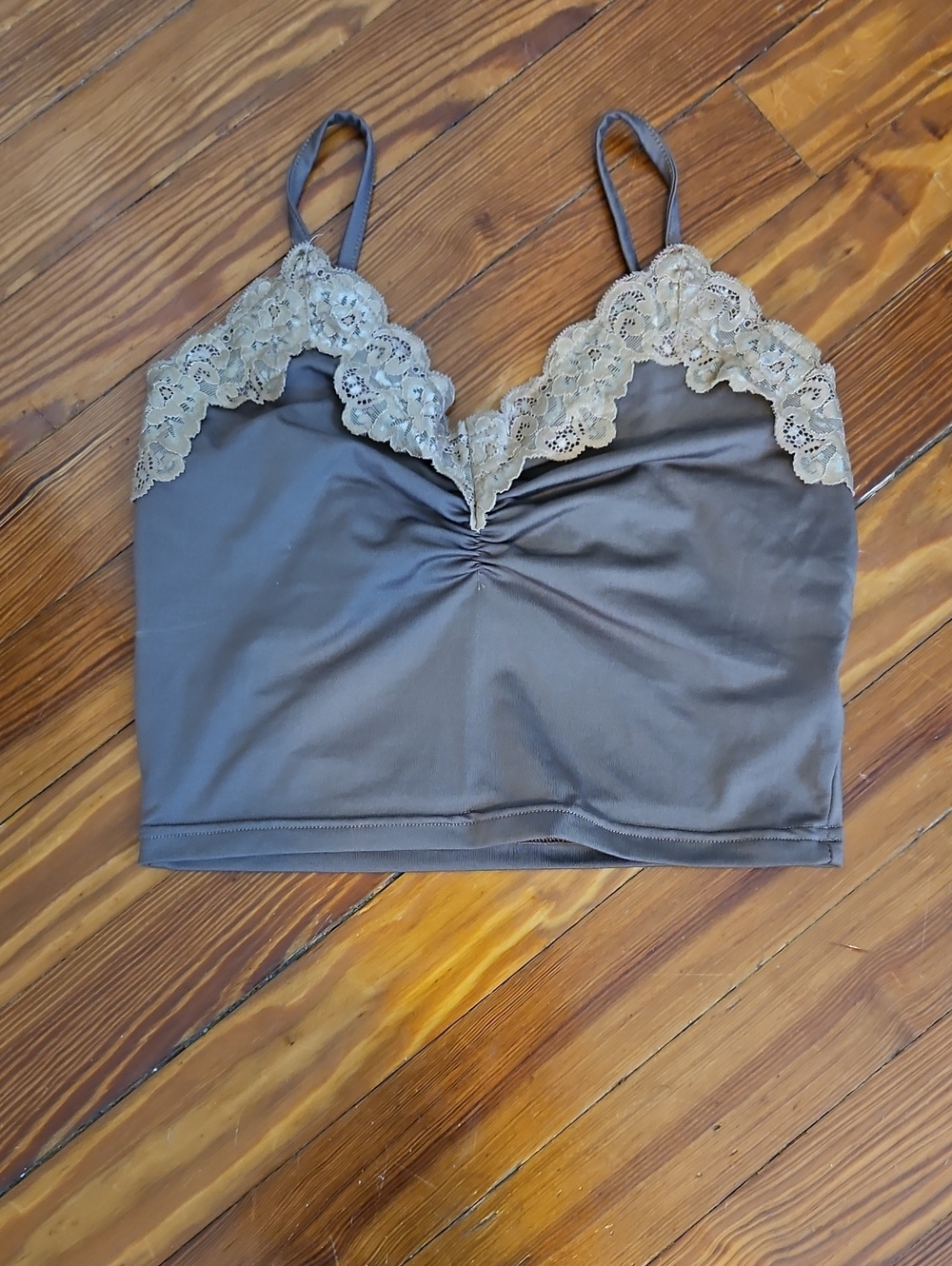 Lace-Trim Cropped Cami in Taupe- XS